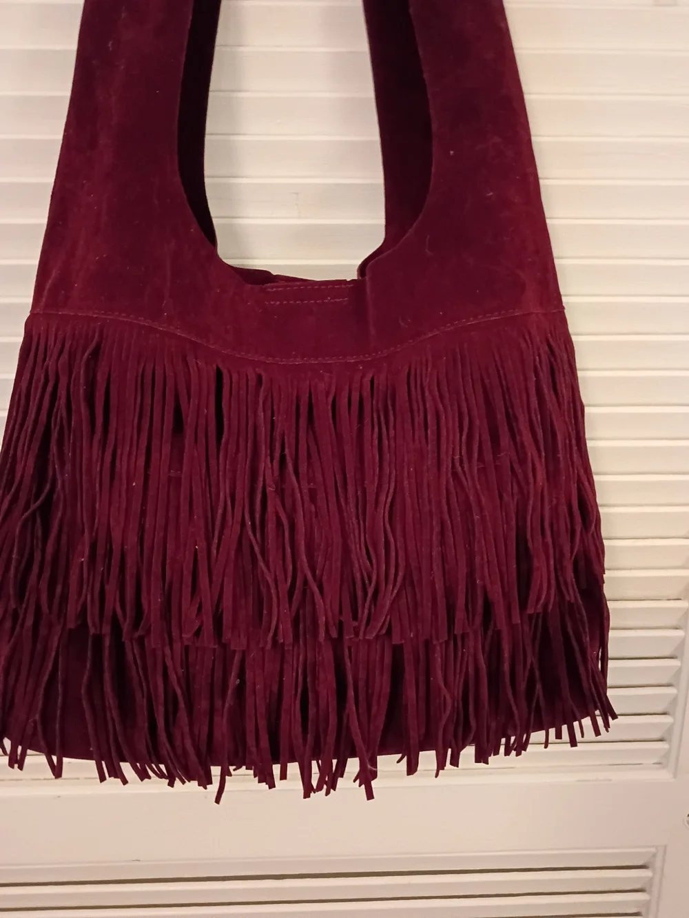 Fringed Suede Hobo Bag in Burgundy